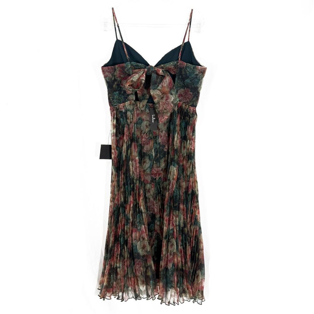 Lulu's Floral Pleated Midi Dress in Forest Green & Dusty Rose - Picture 3 of 8